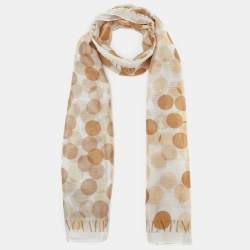 Pre Owned Valentino Cream Dot Printed Silk Scarf