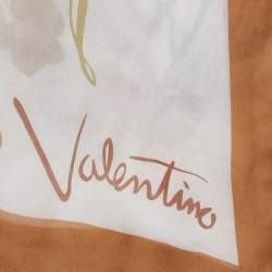 Pre Owned Valentino Beige Floral Printed Silk Scarf