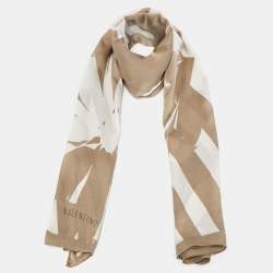Pre Owned Valentino Olive Green Printed Silk Stole