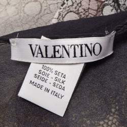 Pre Owned Valentino Black Rose Printed Silk Scarf