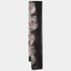 Pre Owned Valentino Black Rose Printed Silk Scarf