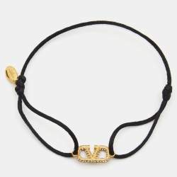 Valentino  VLogo Crystal-Embellished Gold Tone Cord Bracelet