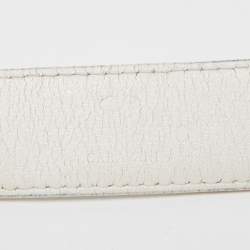 Pre Owned Valentino White Leather VLogo Plate Buckle Belt 90CM