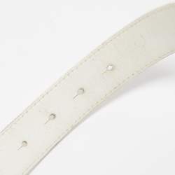 Pre Owned Valentino White Leather VLogo Plate Buckle Belt 90CM