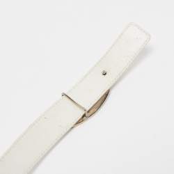Pre Owned Valentino White Leather VLogo Plate Buckle Belt 90CM