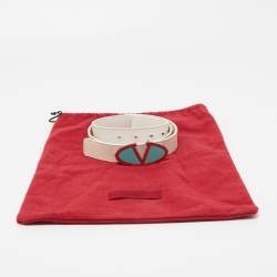 Pre Owned Valentino White Leather VLogo Plate Buckle Belt 90CM