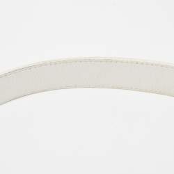 Pre Owned Valentino White Leather VLogo Plate Buckle Belt 90CM