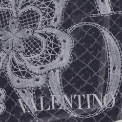 Pre Owned Valentino Black Logo & Floral Printed Silk Scarf