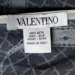 Pre Owned Valentino Black Logo & Floral Printed Silk Scarf