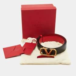 Pre Owned Valentino Black/Red Leather VLogo Reversible Belt 80CM