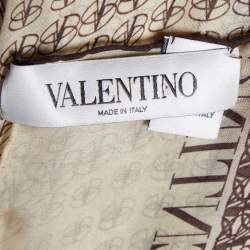 Pre Owned Valentino Cream Logo Printed Silk Scarf