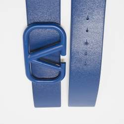 Pre Owned Valentino Blue Leather VLogo Waist Belt 70 CM