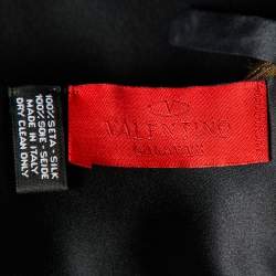 مملوكة مسبقًا Valentino Gold & Black Silk Jacquard & Satin Two Faced Fringed Scarf