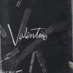 Pre Owned Valentino Black Akk-Over Logo Print Silk Chiffon Scarf