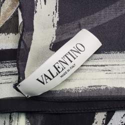 Pre Owned Valentino Black VLogo Print Silk Chiffon Scarf
