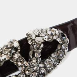 Pre Owned Valentino Plum Patent Leather VLogo Crystals Buckle Belt 95CM