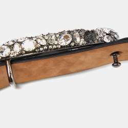Pre Owned Valentino Plum Patent Leather VLogo Crystals Buckle Belt 95CM
