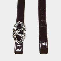 Pre Owned Valentino Plum Patent Leather VLogo Crystals Buckle Belt 95CM