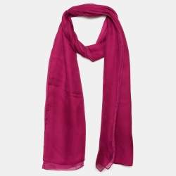 Pre Owned Valentino Dark Pink Vlogo Silk Chiffon Scarf