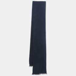 Pre Owned Valentino Miss V Vintage Navy Blue Cashmere and Silk Scarf