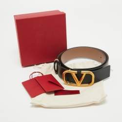 Pre Owned Valentino Black/Dusty Pink Leather VLogo Reversible Belt 85 CM