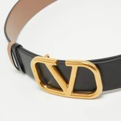 Pre Owned Valentino Black/Dusty Pink Leather VLogo Reversible Belt 85 CM