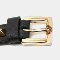 Pre Owned Valentino Rockstud Black Leather Gold Tone Bracelet