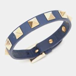 Pre Owned Valentino Rockstud Leather Gold Tone Bracelet