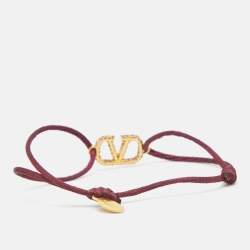 Valentino Vlogo Crystal Gold Tone Cord Bracelet