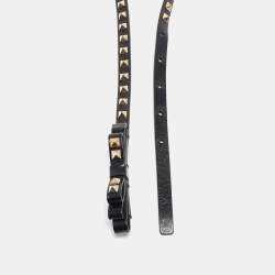 Pre Owned Valentino Black Leather Rockstud Bow Slim Waist Belt 85