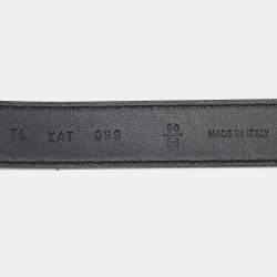 Pre Owned Valentino Gold/Black Leather Crystal Embellished V Logo Belt 90CM