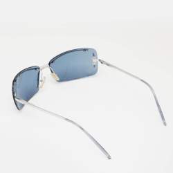 Pre Owned Valentino Silver Tone/Blue 5164/S Rectangle Rimless Sunglasses