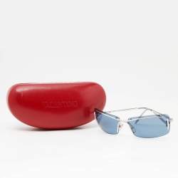 Pre Owned Valentino Silver Tone/Blue 5164/S Rectangle Rimless Sunglasses