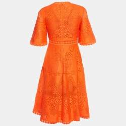 Pre Owned Valentino Orange Lace Short Dress S