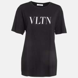 Pre Owned Valentino Black VLTN Print Cotton T-Shirt L
