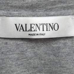 Pre Owned Valentino Grey Sequin Butterfly Applique Cotton T-Shirt S