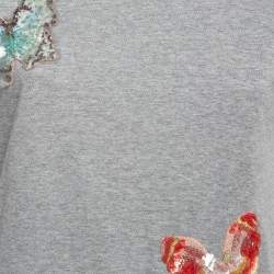 Pre Owned Valentino Grey Sequin Butterfly Applique Cotton T-Shirt S