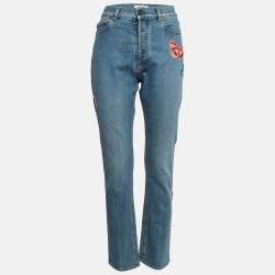 Valentino Blue Beaded Butterfly Applique Denim Jeans M Waist 28"
