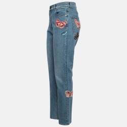 Valentino Blue Beaded Butterfly Applique Denim Jeans M Waist 28"