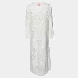 Pre Owned Valentino Cream Lace Full Sleeves Maxi Dress M