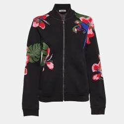 Valentino Black Tropical Intarsia Knitted Bomber Jacket L