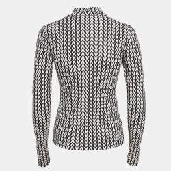 Pre Owned Valentino Black/White V Optical Print Jersey Top XS