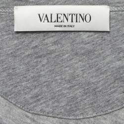 Pre Owned Valentino Grey Embellished Cotton Knit Round Neck T-Shirt S