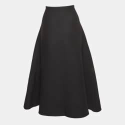 Pre Owned Valentino Black Virgin Wool & Silk Midi Skirt M
