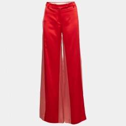 Valentino Red Crepe Wide Leg Pants M