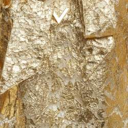 Pre Owned Valentino Gold Floral Lace Neck-Tie Detail Top M