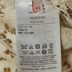 Pre Owned Valentino Gold Floral Lace Neck-Tie Detail Top M