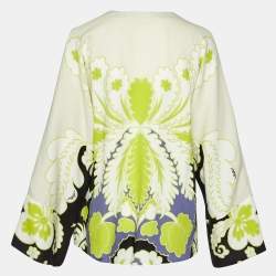 Pre Owned Valentino Cream Tropical World Arazzo Print Silk Blouse M