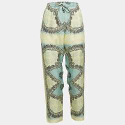 Valentino Turquoise/Yellow Printed Silk Straight Pants L