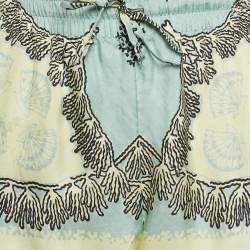 Valentino Turquoise/Yellow Printed Silk Straight Pants L